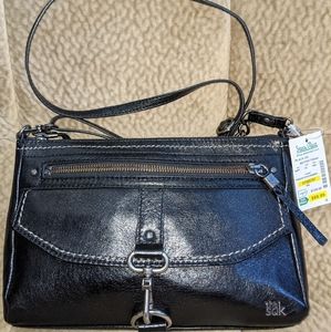 Black Leather zipper Crossbody